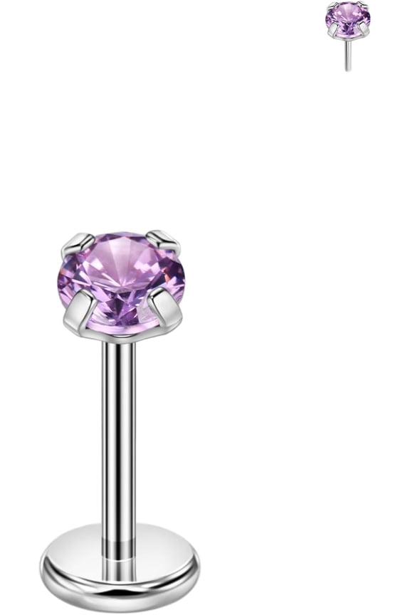 Single 316L Surgical Steel Threadless Labret Stud with CZ for Nose Cartilage Helix Rook Conch Tragus Earlobe Piercings