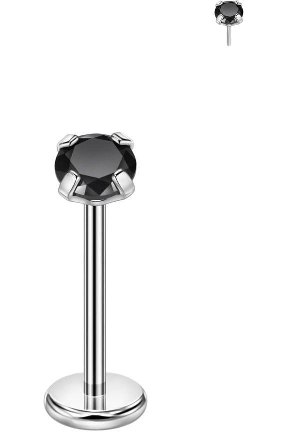 Single 316L Surgical Steel Threadless Labret Stud with CZ for Nose Cartilage Helix Rook Conch Tragus Earlobe Piercings