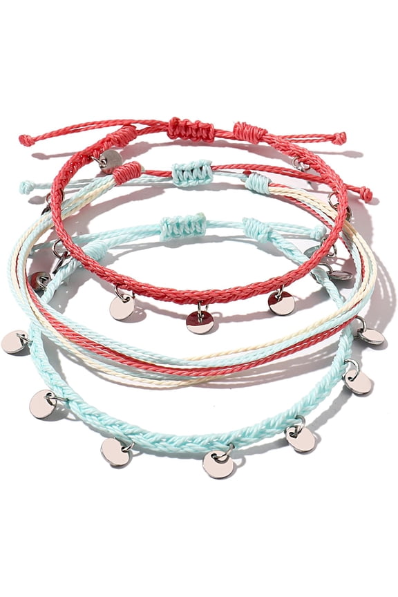 String Ankle Bracelets Waterproof Rope Anklets Braided Beach Boho Coin Anklets Cute Friendship Foot Jewelry for Women