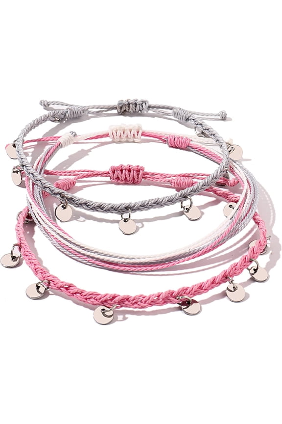 String Ankle Bracelets Waterproof Rope Anklets Braided Beach Boho Coin Anklets Cute Friendship Foot Jewelry for Women