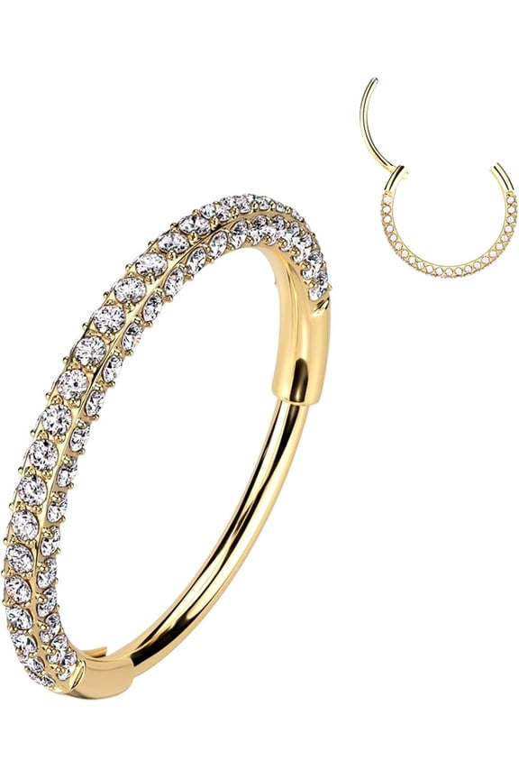 Triple Sided Micro Gem Nose Hoop Ring - Implant Grade Titanium With Sparkling CZ Gems on All Sides - 20G Hypoallergenic Piercing Jewelry Cubic Zirconia