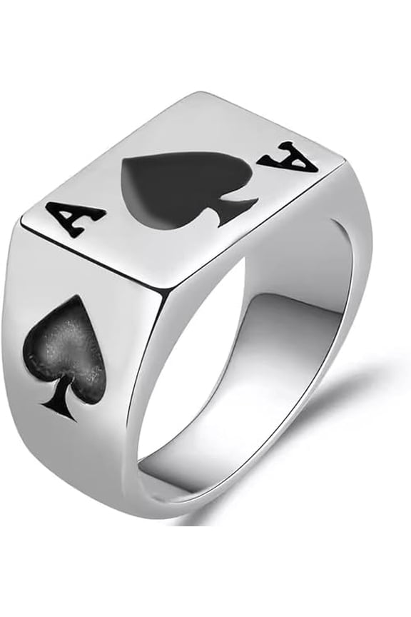 Unisex Stainless Steel Ring – Ace of Spades (Silver & Black, Sizes 7–13)