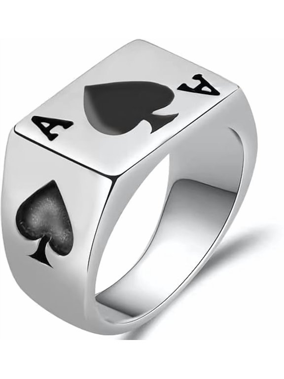 Unisex Stainless Steel Ring – Ace of Spades (Silver & Black, Sizes 7–13)