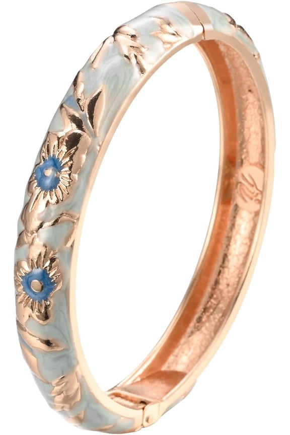 Women's Bangle Bracelet Golded Alloy Hinged Flower Enameled Cloisonne Jewelry with Gift Box 55B01