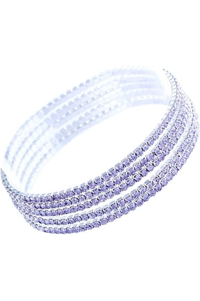 Women's Set of 5 Sparkling Crystal Rhinestone Stacking Stretch Bracelets, 2.25"