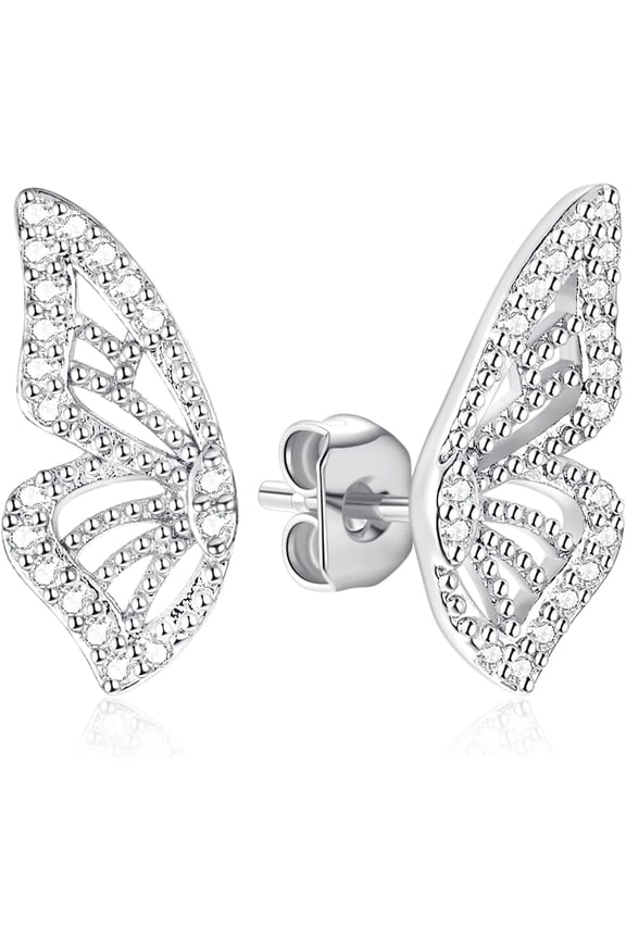 butterfly wing earrings, 18K gold-plated CZ imitation diamond silver stud earrings, women's mini butterfly ear cartilage earrings, gold stud earrings.