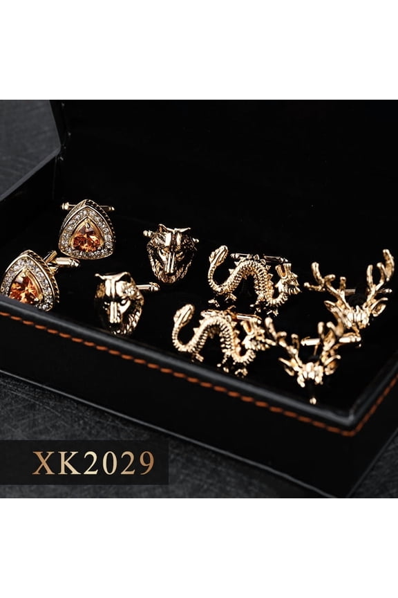 offers a 4-piece set of various men's shirt cufflinks in an elegant gift box, suitable for weddings and business occasions.