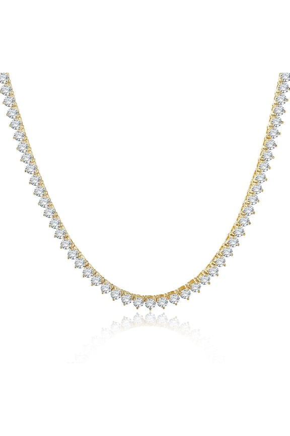 tennis necklace, 18K silver/gold plated chain, unisex | Three-prong setting with 5A grade 4.0mm round cubic zirconia diamonds | Holiday gift | Length: 16 inches/18 inches/20 inches/24 inches