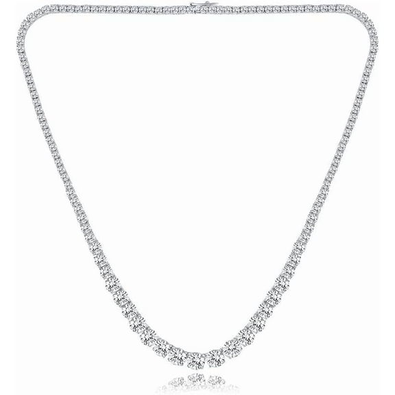 BOOTOOL tennis necklace, 18K white gold plated | Gradient 3.0-6.0 mm round-cut cubic zirconia diamond tennis necklace, unisex, length 16-24 inches.
