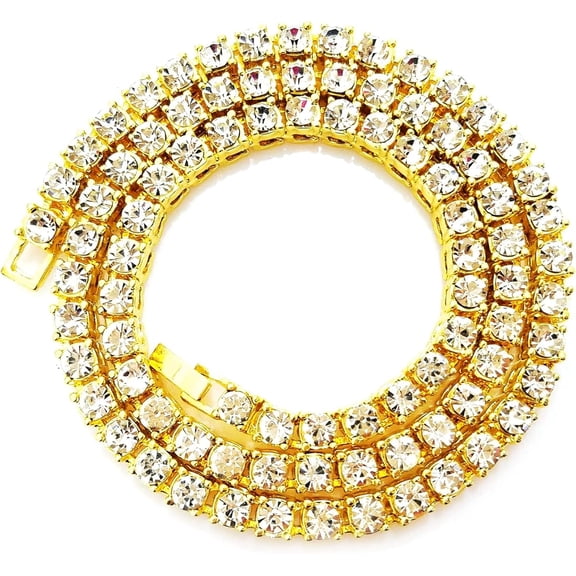 Tarien unisex gold and silver rhinestone tennis chain necklace, rhinestone tennis necklace, suitable for women and teenagers, tennis chain and Cuban chain, length 18-24 inches.
