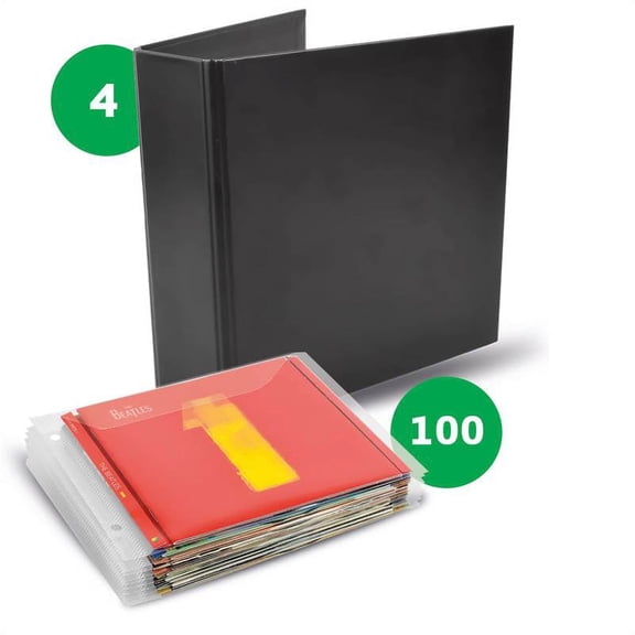 Djois by Tarifold CD Storage Bundle, 100 Transparent CD Sleeves with 2-Ring Binder Holes and 4 Black CD Binders, 25 Disc Capacity Per Binder, Space-Saving Disc Organizer, Made in Denmark