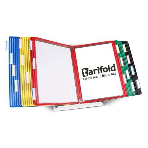 Tarifold TFID293 Desktop Reference & Display System, 30 Panels with Assorted Borders, White Base