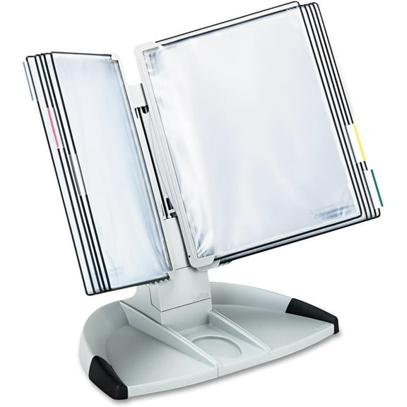 Tarifold Modular Home Office Desktop Reference System with Desk Organizer 10 Double-Sided Display Pockets Gray Letter-Size 20 Sheet Capacity (TD271)