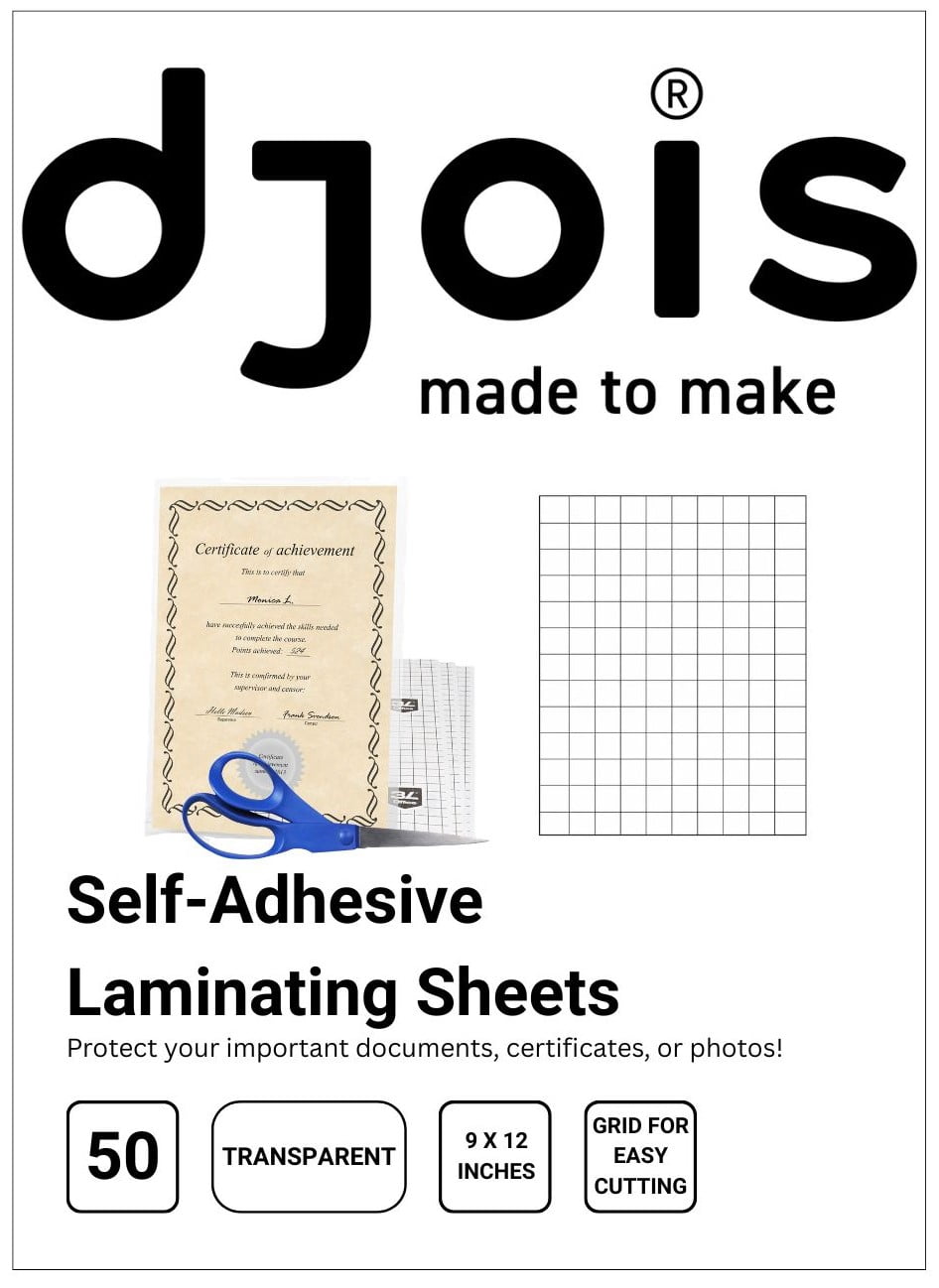 Djois Self-Adhesive Laminating Sheets for Stickers, Photos, Certificates, 9 x 12 inches, 50 Count