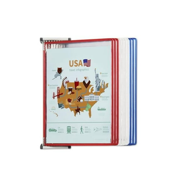 Tarifold W291USA Wall Mounted Reference System with 10 Display Pockets - Blue, Red & White