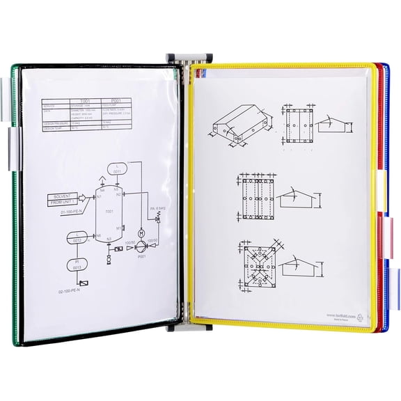 Tarifold Wall Mount Document Display Reference Organizer, 5 Double-Sided PVC Pockets, 10 Sheet Capacity, Metal Wall Bracket, Letter Size, Assorted Colors