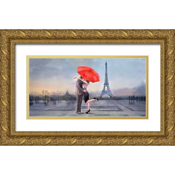 Tarin, Michael 14x9 Gold Ornate Wood Framed with Double Matting Museum Art Print Titled - Paris Love