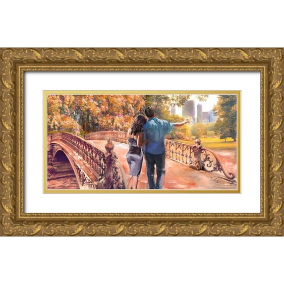 Tarin, Michael 18x11 Gold Ornate Wood Framed with Double Matting Museum Art Print Titled - Manhattan Love