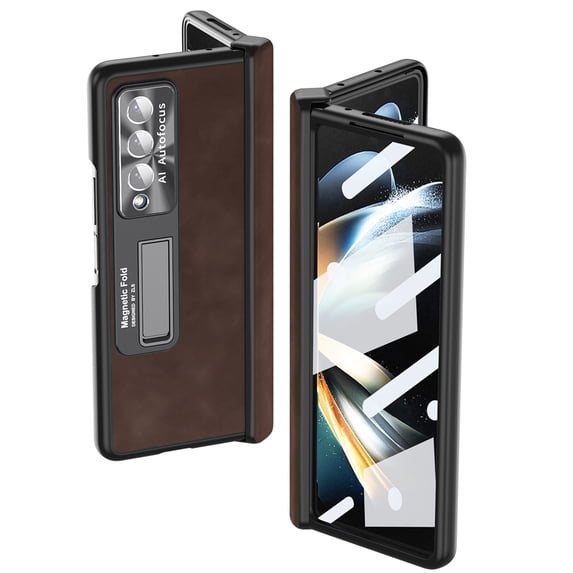 Tarise All-inclusive Cover Case for Samsung Galaxy Z Fold 3 5G 2021, Wireless Charging Camera Lens Protector Screen Protector Magnetic Hinge Protection Drop-Proof Shockproof Kickstand Case, Coffee
