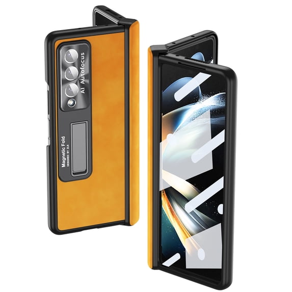 Tarise All-inclusive Cover Case for Samsung Galaxy Z Fold 3 5G 2021, Wireless Charging Camera Lens Protector Screen Protector Magnetic Hinge Protection Drop-Proof Shockproof Kickstand Case, Yellow