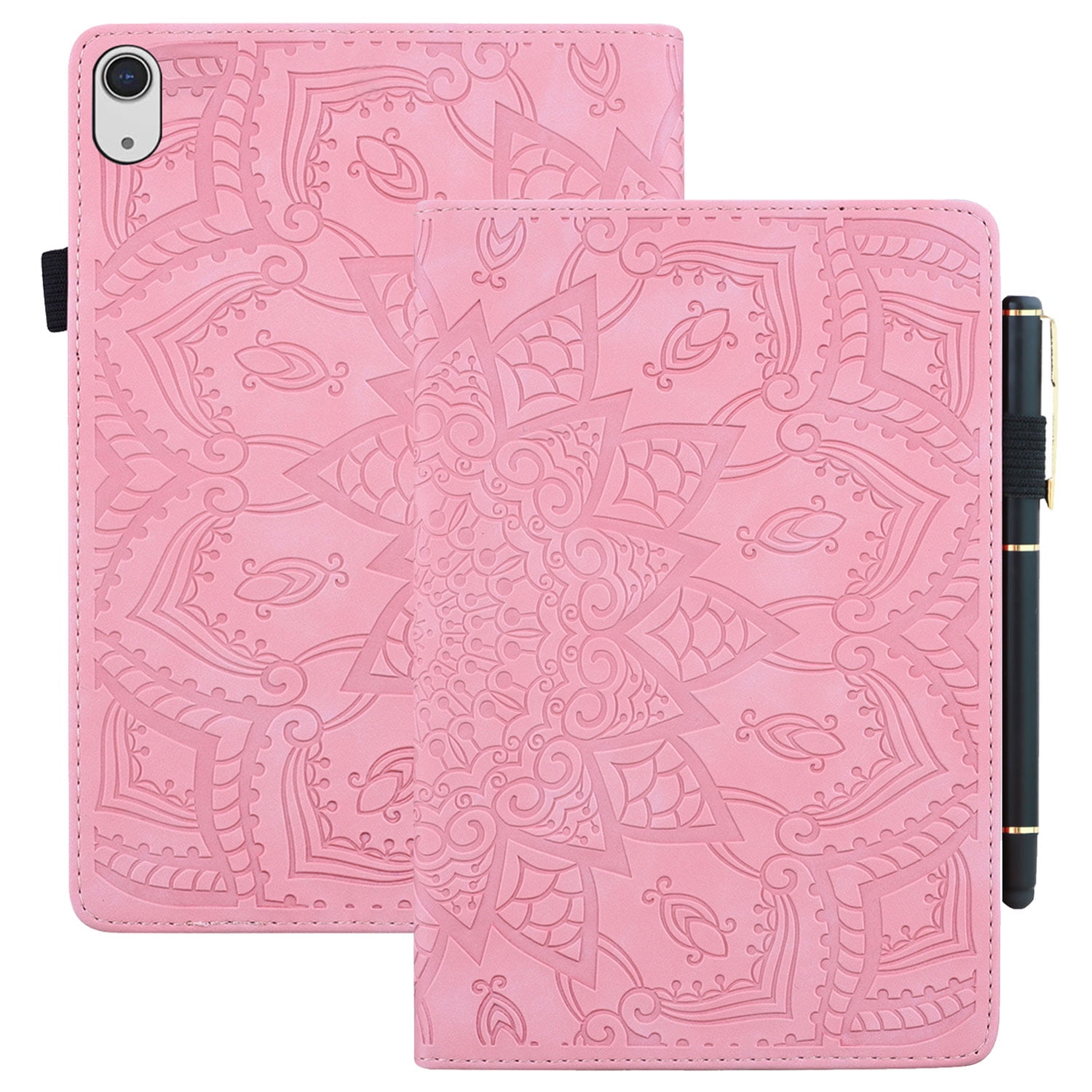 Tarise for Apple iPad 10th Generation Case with Pencil Holder, 2022 iPad 10.9 Inch Case, Embossed PU Leather Shockproof Folio Stand Shell Slim Cover Case for iPad A2757 A2777, Pink