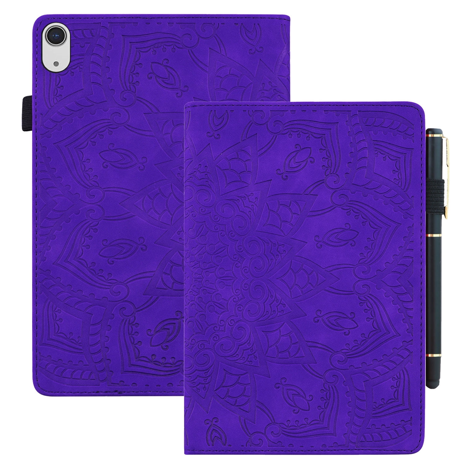 Tarise for Apple iPad 10th Generation Case with Pencil Holder, 2022 iPad 10.9 Inch Case, Embossed PU Leather Shockproof Folio Stand Shell Slim Cover Case for iPad A2757 A2777, Purple
