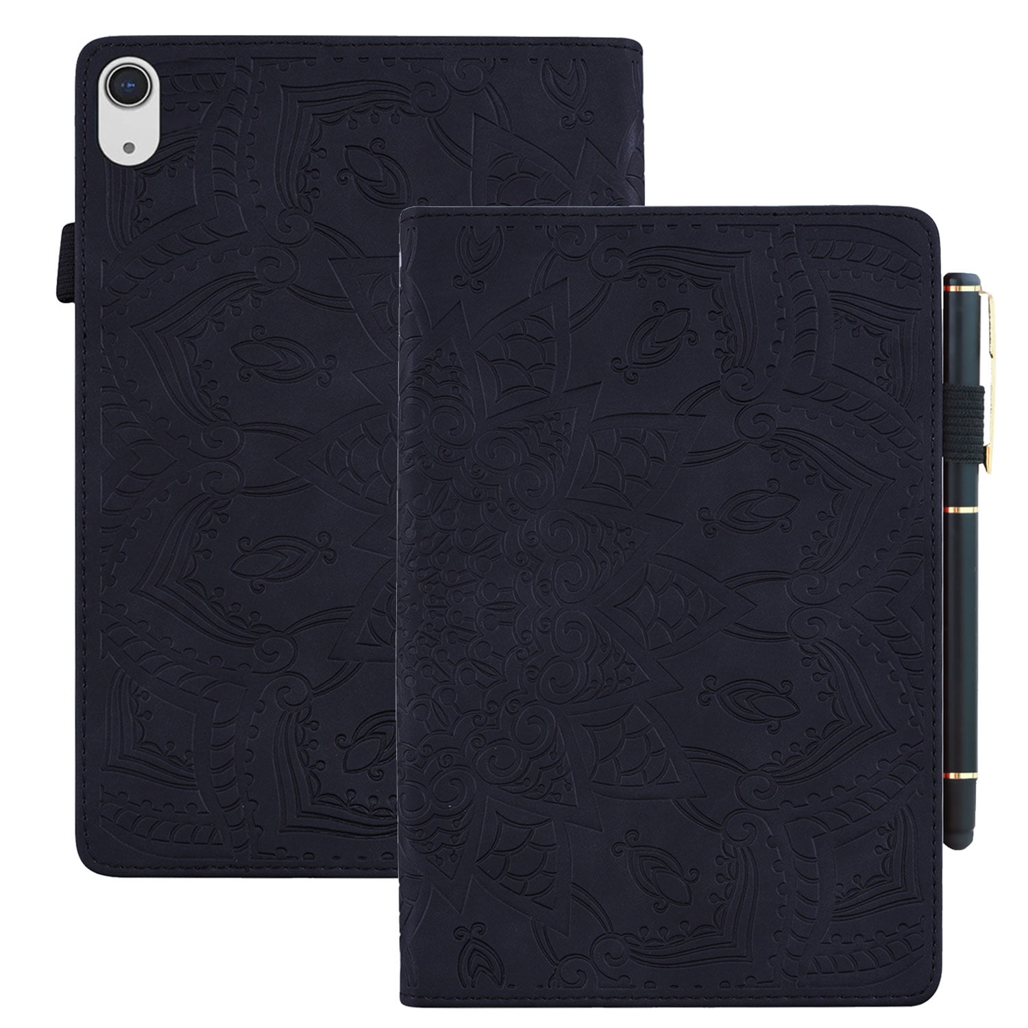 Tarise for Apple iPad 10th Generation Case with Pencil Holder, 2022 iPad 10.9 Inch Case, Embossed PU Leather Shockproof Folio Stand Shell Slim Cover Case for iPad A2757 A2777, Black