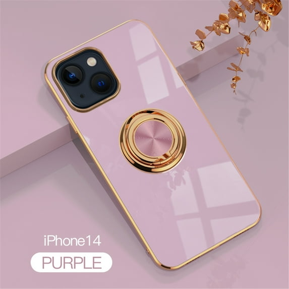 Tarise for Apple iPhone 14 Case with Ring Holder, iPhone 14 Cover, Kickstand Magnetic Plating Frame TPU Shockproof Anti-Scratch Slim Girls Women Men Case Cover for iPhone 14 6.1 inch 2022, Lightpurple