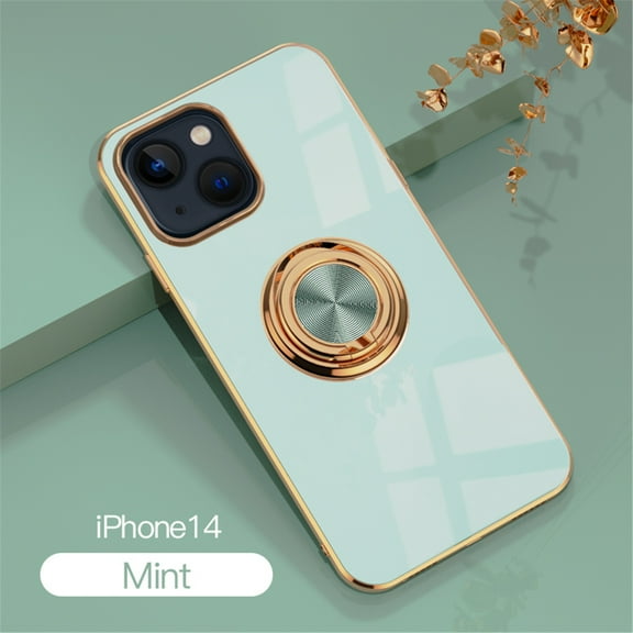 Tarise for Apple iPhone 14 Case with Ring Holder, iPhone 14 Cover, Kickstand Magnetic Plating Frame TPU Shockproof Anti-Scratch Slim Girls Women Men Case Cover for iPhone 14 6.1 inch 2022, Mint