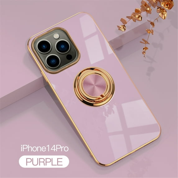 Tarise for Apple iPhone 14 Pro Case with Ring Holder, iPhone 14 Pro Cover, Kickstand Magnetic Plating Frame TPU Shockproof Anti-Scratch Slim Girls Women Men Case for iPhone 14 Pro 2022, Lightpurple
