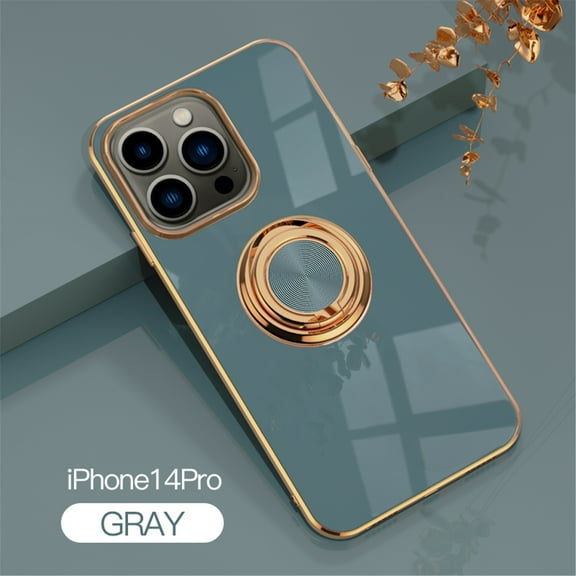 Tarise for Apple iPhone 14 Pro Case with Ring Holder, iPhone 14 Pro Cover, Kickstand Magnetic Plating Frame TPU Shockproof Anti-Scratch Slim Girls Women Men Case Cover for iPhone 14 Pro 2022, Gray