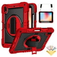 thumbnail image 1 of Tarise Case for Apple iPad 10th Generation 10.9 inch (2022), 360° Rotating Kickstand with Pencil Holder/ Hand Strap/ Shoulder Strap Hard PC Rugged Silicone Shockproof Bumper Stand Cover, Red+Black, 1 of 8