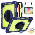 thumbnail image 1 of Tarise Case for Apple iPad 10th Generation 10.9 inch (2022), 360° Rotating Kickstand with Pencil Holder/ Hand Strap/ Shoulder Strap Hard PC Rugged Silicone Shockproof Stand Cover, Navy + Yellow Green, 1 of 8