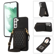 Tarise Crossbody Wallet Cover Case for Samsung Galaxy S23 Plus with Card Holder, Removable Neck Strap/Shoulder Strap Kickstand Slim Hidden Mirror Back Phone Cover for Samsung S23  5G 6.6", Black