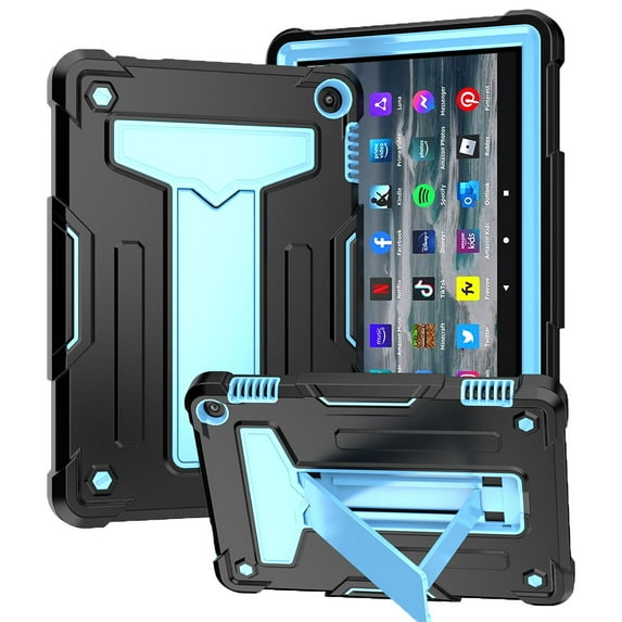 Tarise Fire HD 8 Tablet Case 2022 Release, Fire HD 8 Plus Tablet Cover 2022 Release, Kickstand Shock Absorption Heavy Duty Rugged Case for 8" Kindle Fire HD 8 & 8 Plus 12th Gen, Black + Blue