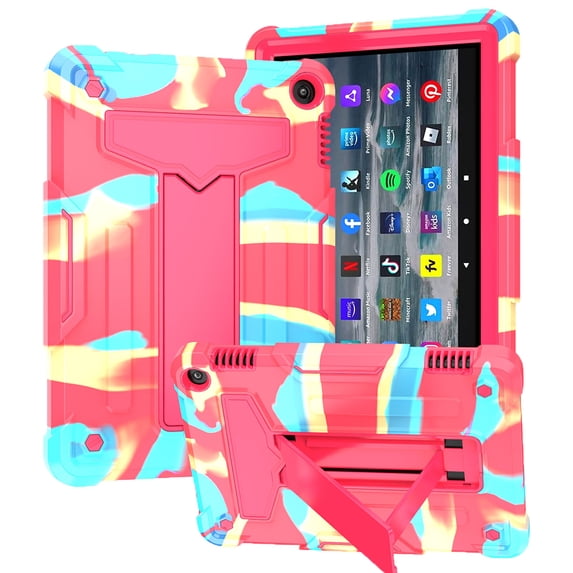 Tarise Fire HD 8 Tablet Case 2022 Release, Fire HD 8 Plus Tablet Cover 2022 Release, Kickstand Shock Absorption Heavy Duty Rugged Case for 8" Kindle Fire HD 8 & 8 Plus 12th Gen, Rainbow Red