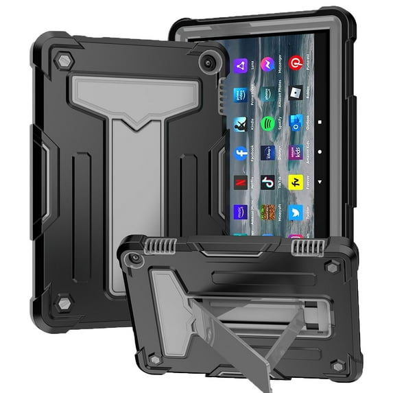 Tarise Fire HD 8 Tablet Case 2022 Release, Fire HD 8 Plus Tablet Cover 2022 Release, Kickstand Shock Absorption Heavy Duty Rugged Case for 8" Kindle Fire HD 8 & 8 Plus 12th Gen, Black + Gray