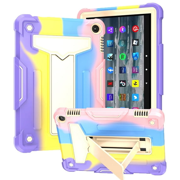 Tarise Fire HD 8 Tablet Case 2022 Release, Fire HD 8 Plus Tablet Cover 2022 Release, Kickstand Shock Absorption Heavy Duty Rugged Case for 8" Kindle Fire HD 8 & 8 Plus 12th Gen, Rainbow Pink