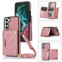 Tarise Galaxy S21 FE Wallet Case Cover for Women Men, Glitter PU Leather Crossbody/Shoulder Strap RFID Blocking Kickstand Magnetic Clasp Phone Case for Samsung Galaxy S21 FE 5G 6.4 inch 2022, Pink