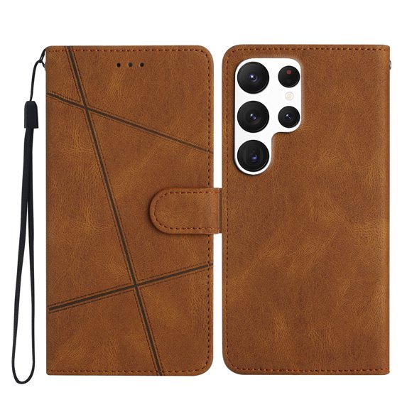 Tarise Galaxy S21 Ultra Flip Wallet Phone Case, PU Leather Kickstand Wrist Strap Card Holders Shockproof TPU Inner Shell Magnetic Solid Color Case Cover for Samsung Galaxy S21 Ultra 5G 6.8", Brown