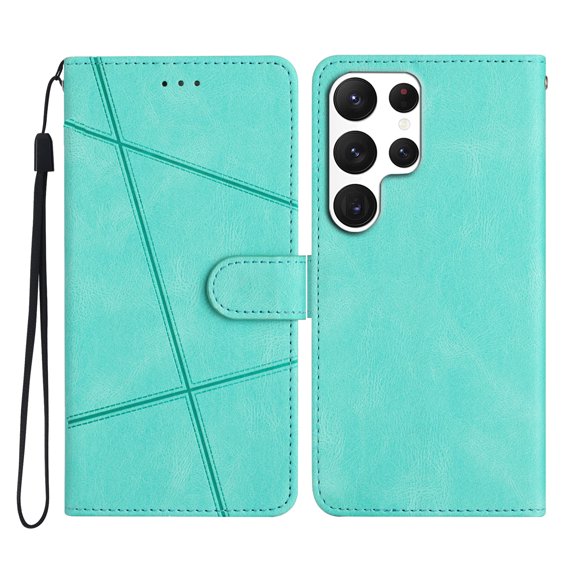 Tarise Galaxy S22 Ultra Flip Wallet Phone Case, PU Leather Kickstand Wrist Strap Card Holders Shockproof TPU Inner Shell Magnetic Solid Color Case Cover for Samsung Galaxy S22 Ultra 5G 6.8", Green