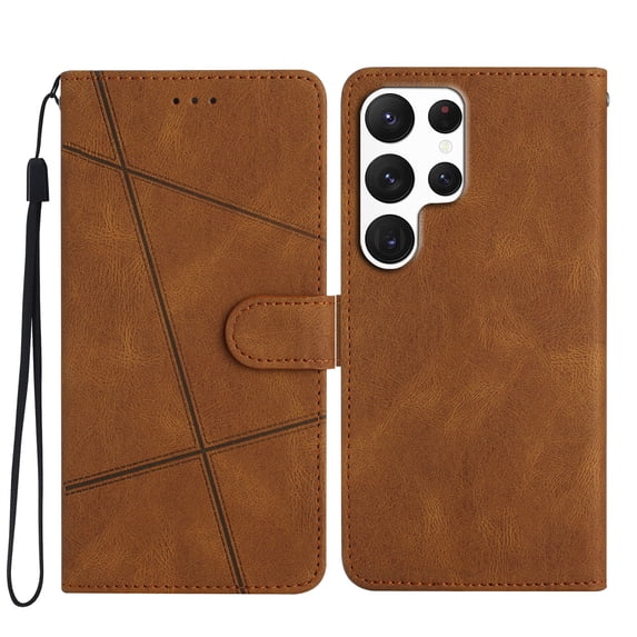 Tarise Galaxy S22 Ultra Flip Wallet Phone Case, PU Leather Kickstand Wrist Strap Card Holders Shockproof TPU Inner Shell Magnetic Solid Color Case Cover for Samsung Galaxy S22 Ultra 5G 6.8", Brown