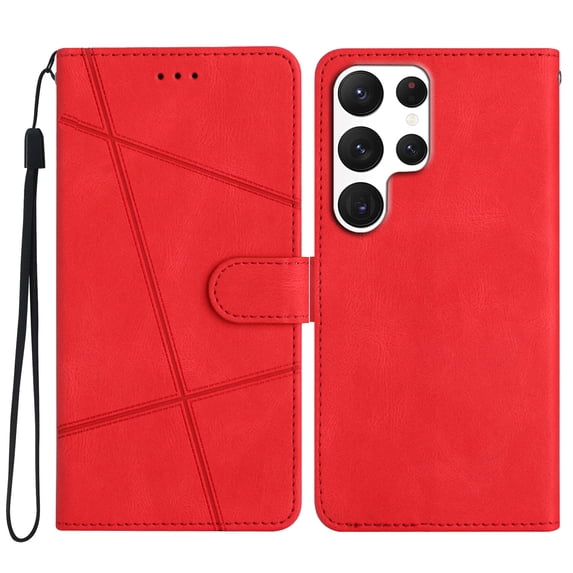 Tarise Galaxy S22 Ultra Flip Wallet Phone Case, PU Leather Kickstand Wrist Strap Card Holders Shockproof TPU Inner Shell Magnetic Solid Color Case Cover for Samsung Galaxy S22 Ultra 5G 6.8", Red