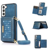 Tarise Galaxy S23 Plus Wallet Case Cover for Women Men, Glitter PU Leather Crossbody/Shoulder Strap RFID Blocking Kickstand Magnetic Clasp Phone Case for Samsung Galaxy S23 5G 6.6 inch 2023, Blue