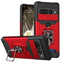 Tarise for Google Pixel 6 Pro Case with Card Holder Ring Kickstand Slide Camera Cover Pixel 6 Pro 5g Case Heavy Duty Protection Shockproof Rugged for Google Pixel 6 Pro Phone Cases Cover 2021, (Red)
