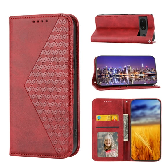 Tarise for Google Pixel 6a Phone Case, PU Leather Shockproof Flip Folding Kickstand Card Holder Pocket Wallet Wrist Strap Handbag Magnetic Closure Slim Case Cover for Google Pixel 6a 6.1 inch, Red