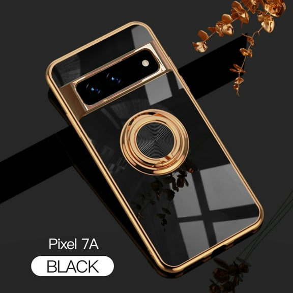 Tarise for Google Pixel 7A Phone Case with Ring Holder, Pixel 7A Cover, Kickstand Magnetic Plating Frame TPU Shockproof Anti-Scratch Slim Girls Women Men Case Cover for Google Pixel 7A, Black
