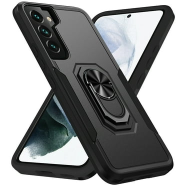 Tarise Hybrid Rugged Case for Samsung Galaxy S22 5G 6.1" Phone, Military Grade Heavy Duty Shockproof Built in Rotatable Magnetic Ring Holder Kickstand Armor Dual Layer Case Cover for S22, Black