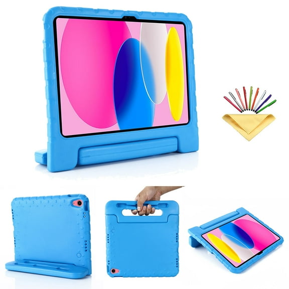 Tarise Kids Case for Apple iPad 10th Generation 10.9 inch 2022 with Pencil Holder/Foldable Convertible Handle/Kickstand Slim Lightweight Kid-Proof Soft EVA Foam Shockproof Rugged Stand Cover, Blue