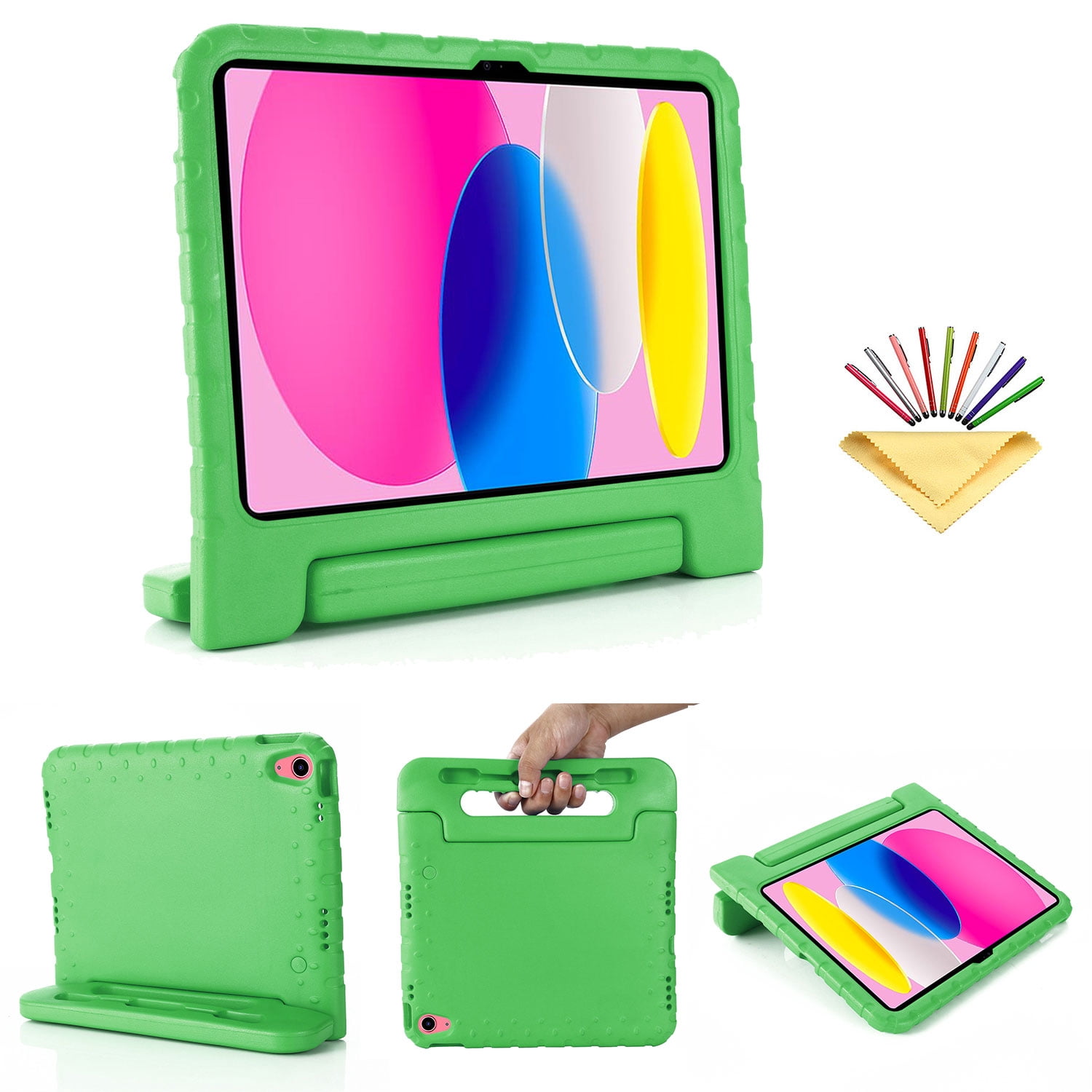 Tarise Kids Case for Apple iPad 10th Generation 10.9 inch 2022 with Pencil Holder/Foldable Convertible Handle/Kickstand Slim Lightweight Kid-Proof Soft EVA Foam Shockproof Rugged Stand Cover, Green